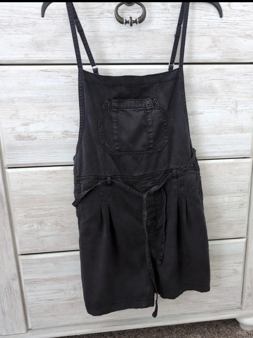Womens Black Denim Short Overalls. Size Small.